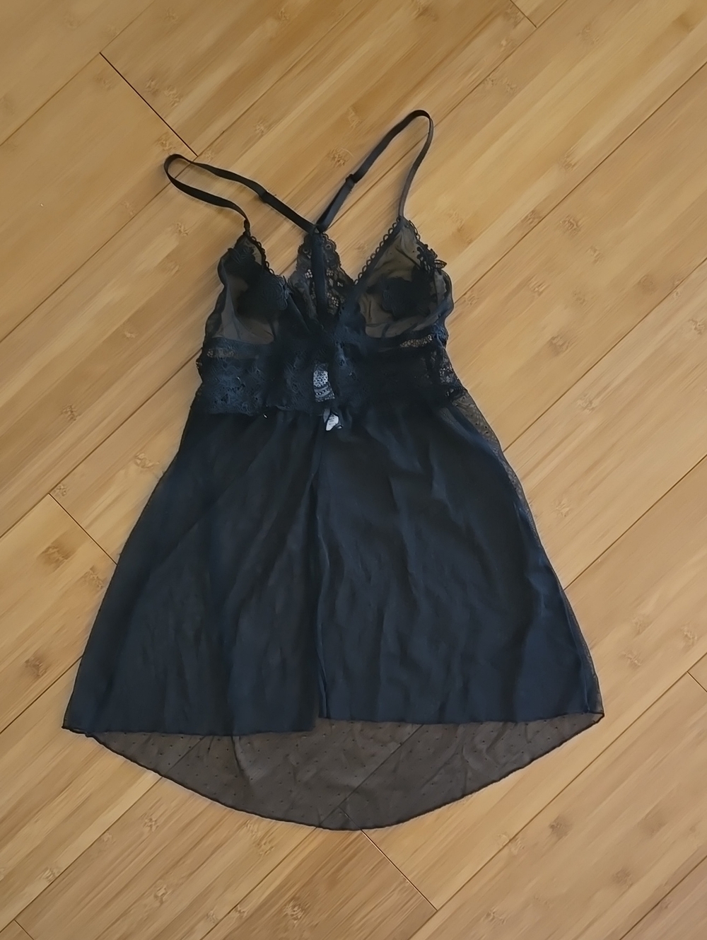 Gilligan & O'Malley Black Lace Sheer Babydoll Chemise - XS